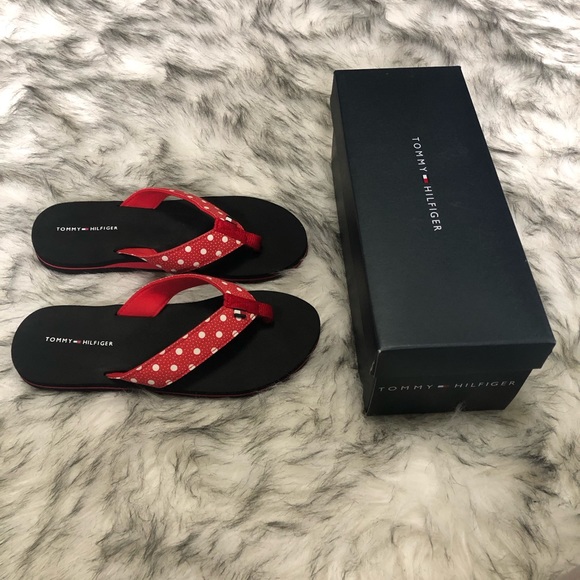 Tommy Hilfiger Red Polka Dot Flip Flops Size 7 - Picture 4 of 5